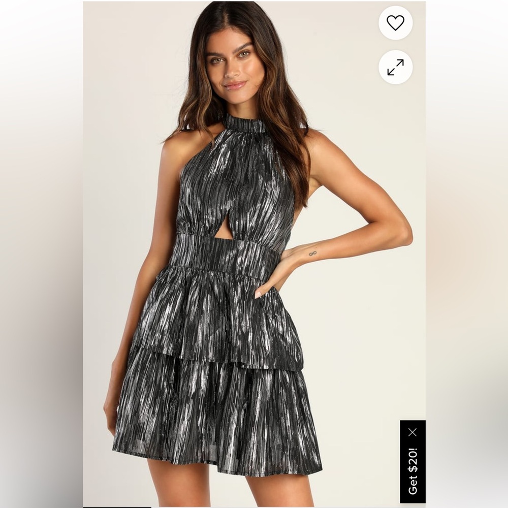 Lulus Bkack metallic halter mini dress- worn once- 79 retail